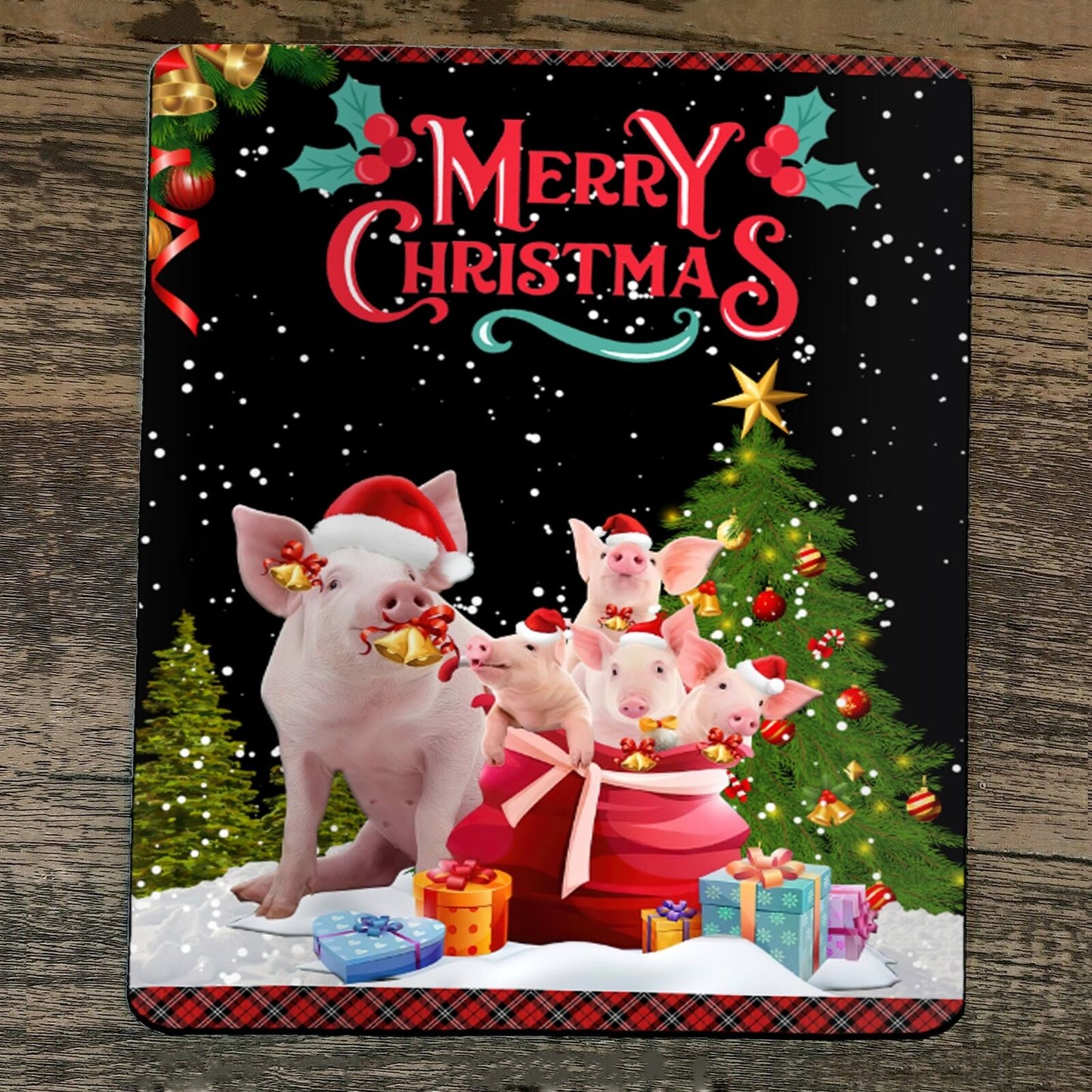 Mouse Pad Merry Christmas Xmas Pigs