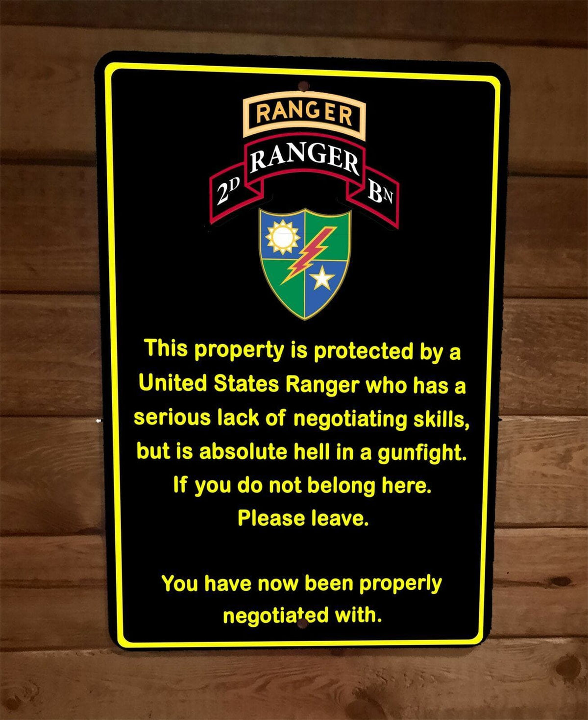 Property Protected by Army Ranger 2nd Battalion 8x12-Inch Metal Military Wall Sign