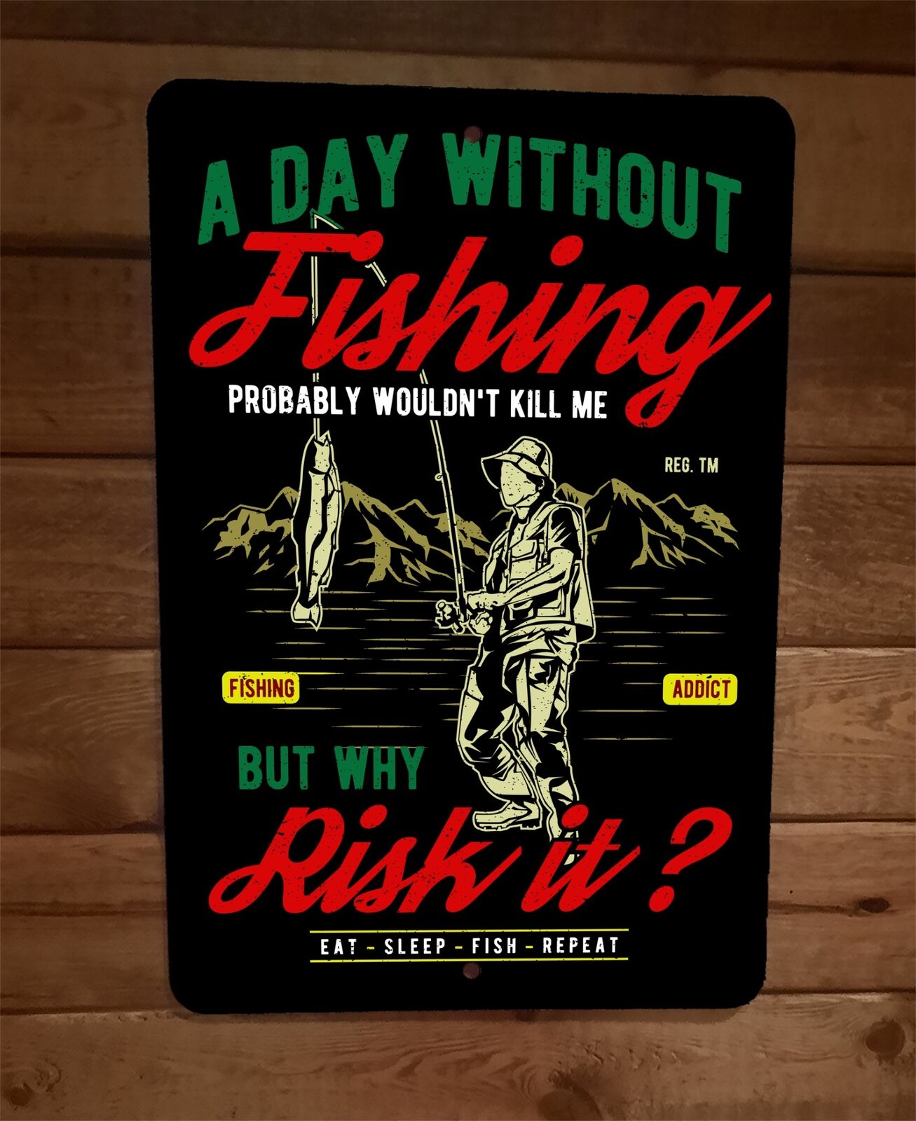 A Day Without Fishing Probably Wouldnt Kill Me Sports 8x12 Metal Wall Sign
