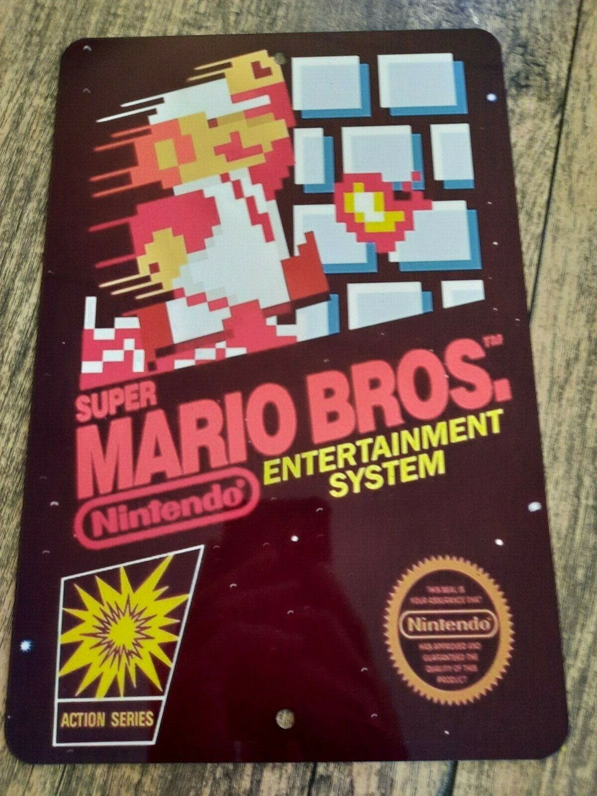 Super Mario Bros 8x12 Inch Metal Wall Sign Nintendo Retro 1980s Box Cover