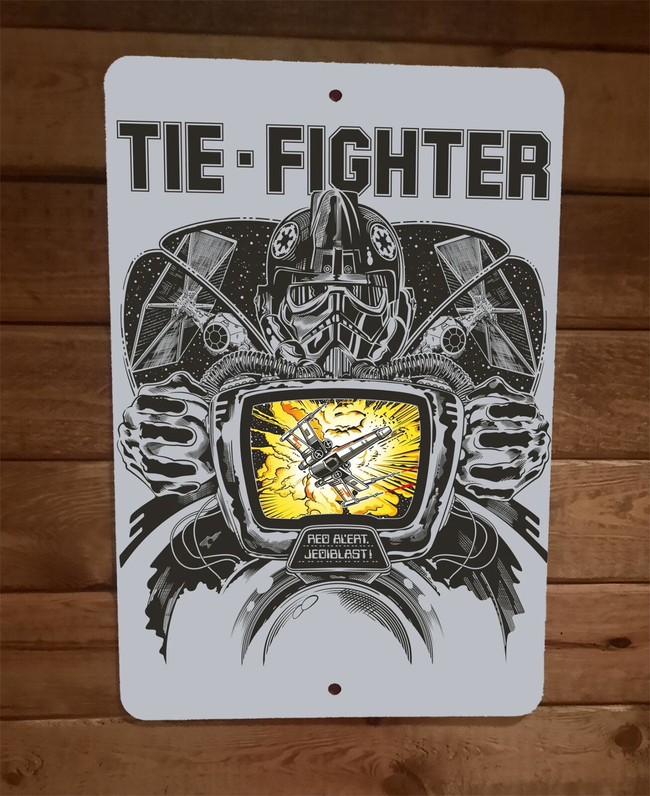 Red Alert Jedi Blast Tie Fighter 8x12 Metal Wall Sign Star Wars