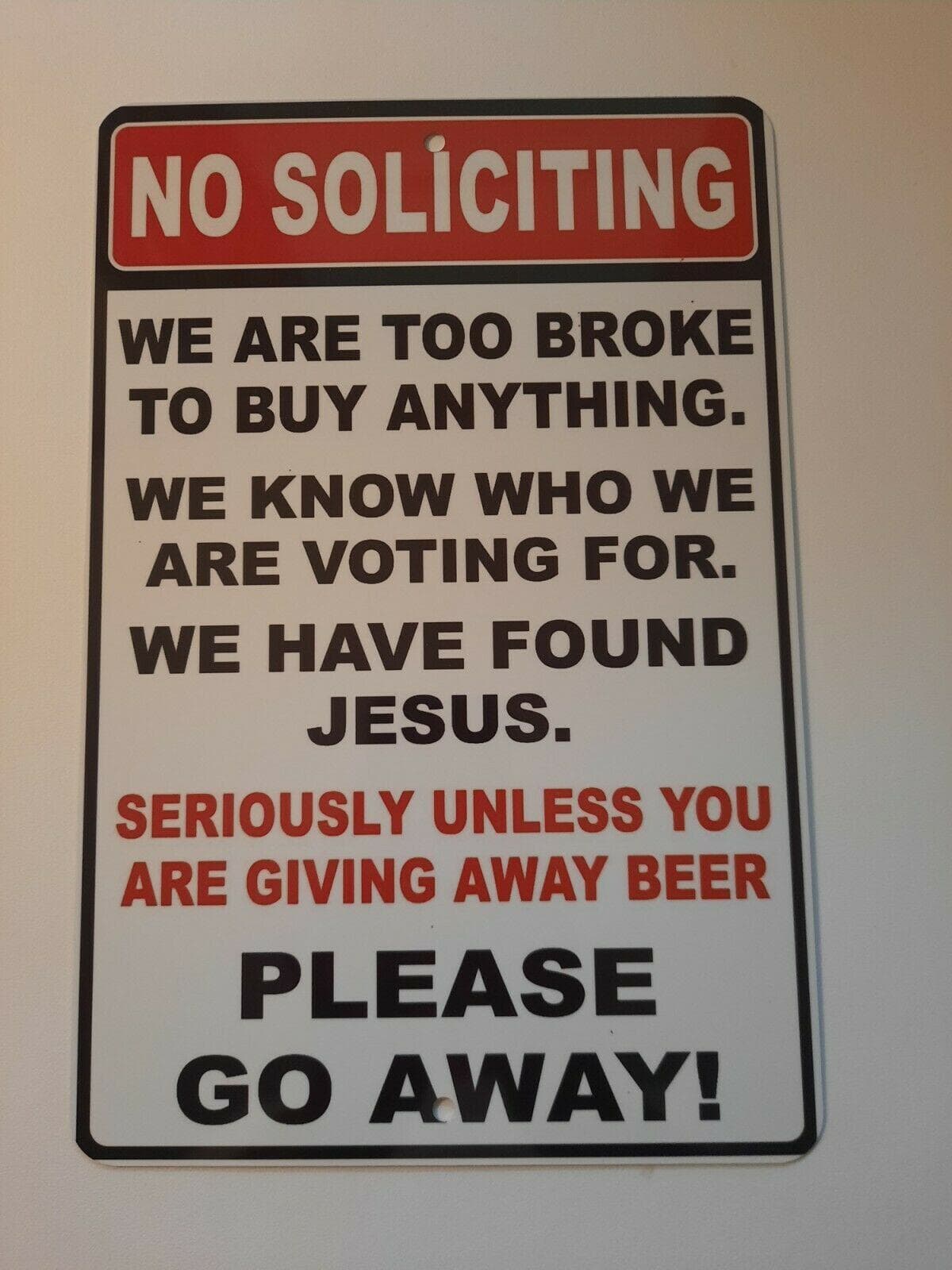 No Soliciting Please Go Away 8x12 Metal Wall Warning Sign Funny Garage Man Cave Misc Poster