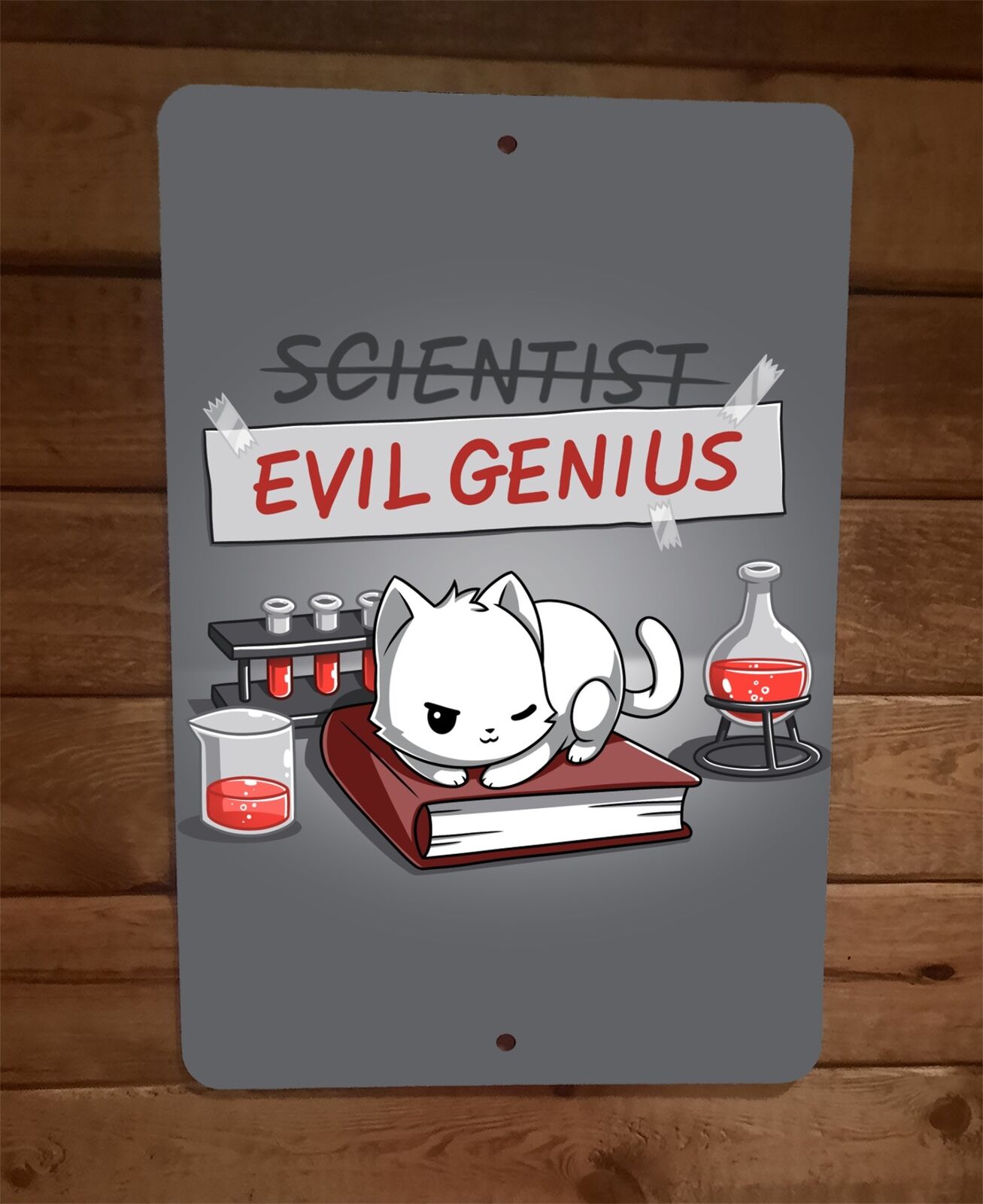 Evil Genius Cat Scientist 8x12 Metal Wall Sign Poster