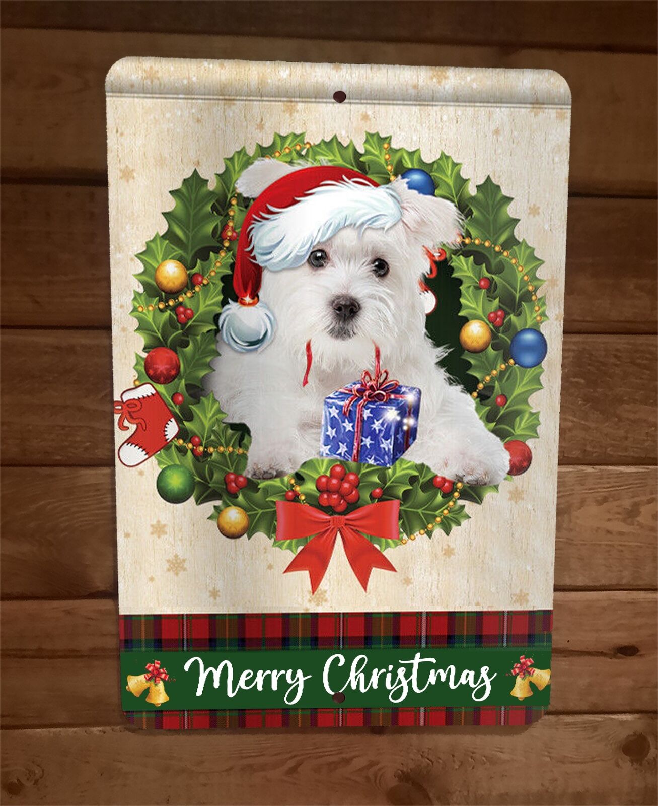 Merry Christmas Maltese Dog Xmas 8x12 Metal Wall Sign Animal Poster #3