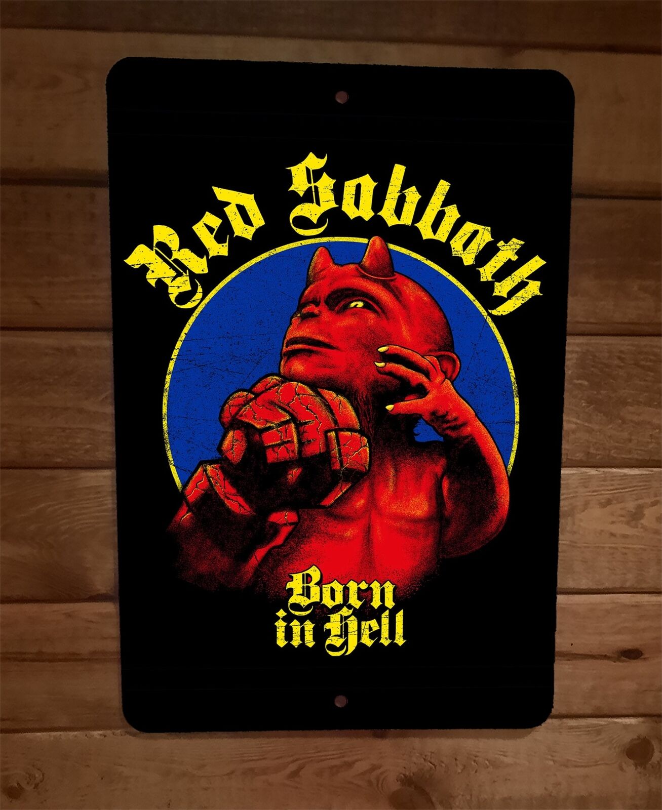 Red Sabbath Born in Hell Black Hellboy 8x12 Metal Wall Sign