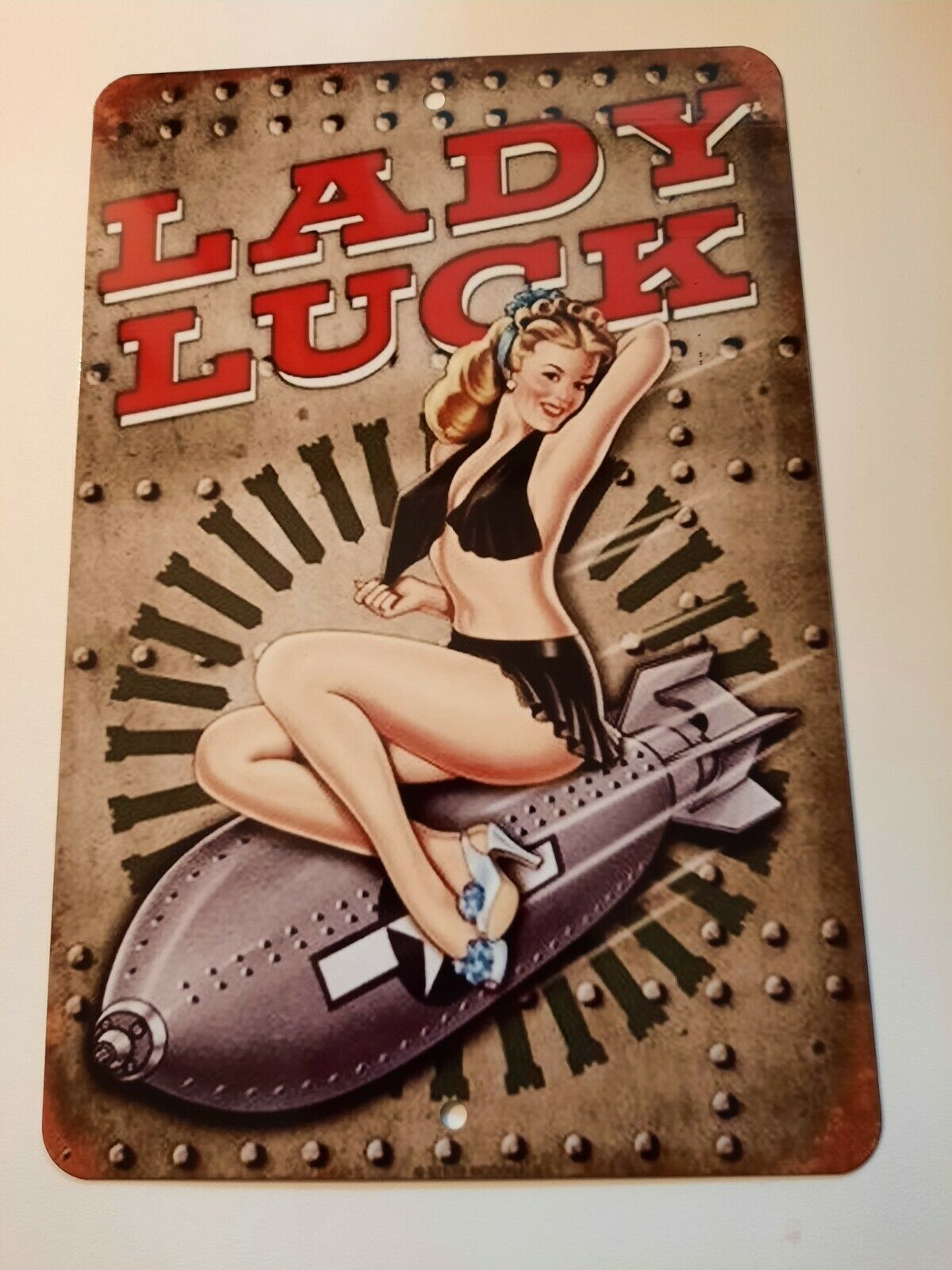 LADY LUCK 8x12 Aluminum Metal Wall Garage Man Cave Sign Garage Poster