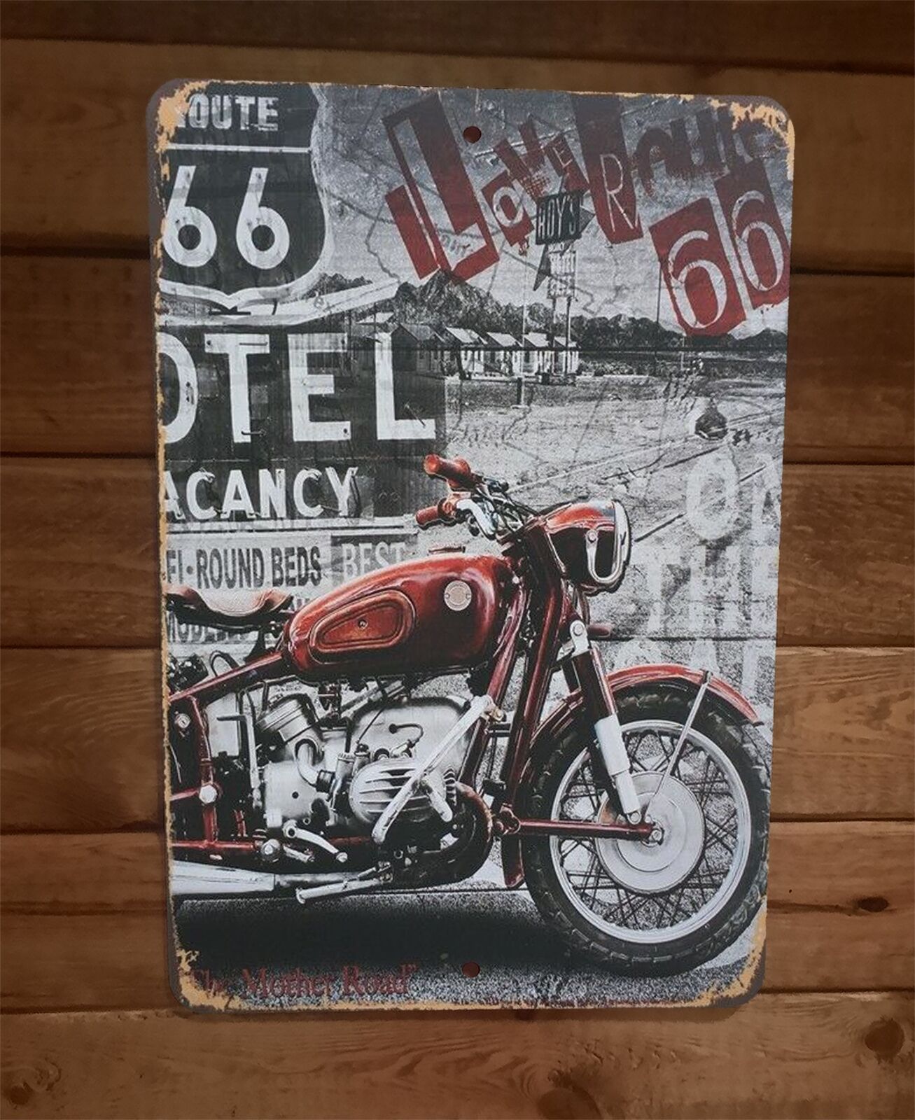 I Love Route 66 Motorcycle Photo 8x12 Metal Wall Sign Garage Poster