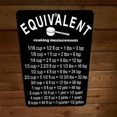 Cooking Measurements Equivalent 8x12 Metal Wall Sign Misc Poster Kitchen