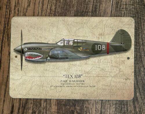 TEX 108 P-40E Warhawk Military Jet Plane 8x12 Metal Wall Sign Poster