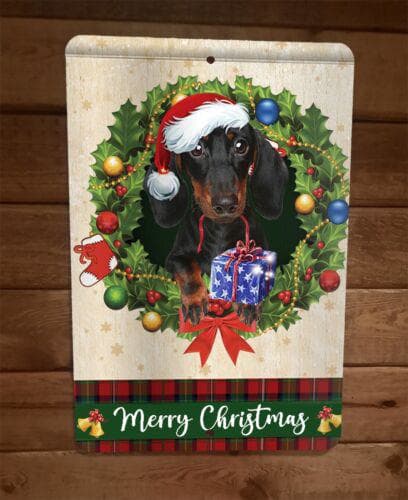 Merry Christmas Dachshund Wiener Dog Xmas 8x12 Metal Wall Sign Animal Poster #1
