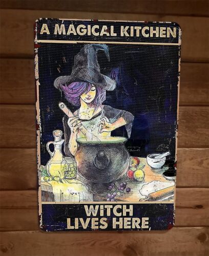 A Magical Kitchen Witch Lives Here 8x12 Metal Wall Sign Poster