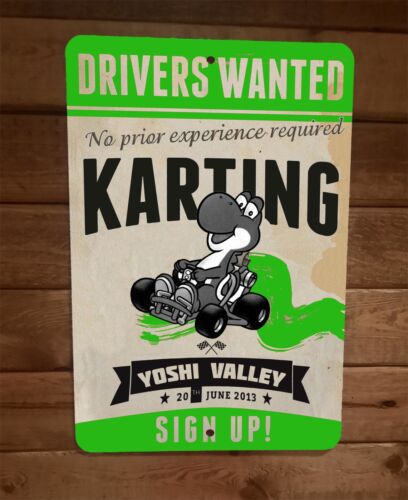 Yoshi Valley Karting Drivers Wanted Mario 8x12 Metal Wall Sign Video Game Poster