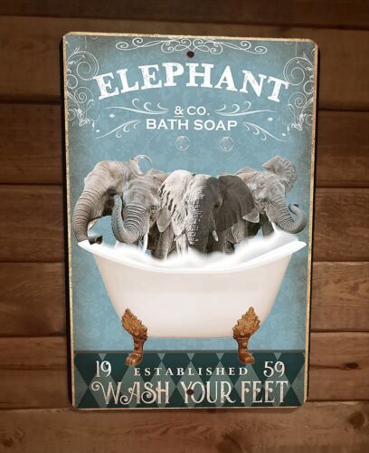 Elephant Bath Soap 8x12 Metal Wall Sign Animal Poster