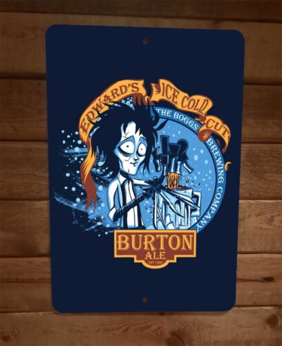 Edwards Ice Cold Cut Burton Ale Scissorhands 8x12 Metal Wall Bar Sign