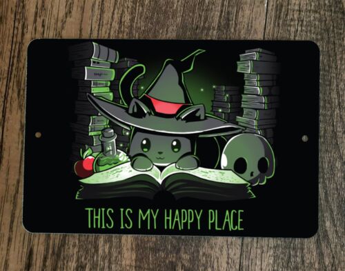 This is My Happy Place Wizard Cat 8x12 Metal Wall Sign Poster
