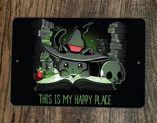 This is My Happy Place Wizard Cat 8x12 Metal Wall Sign Poster
