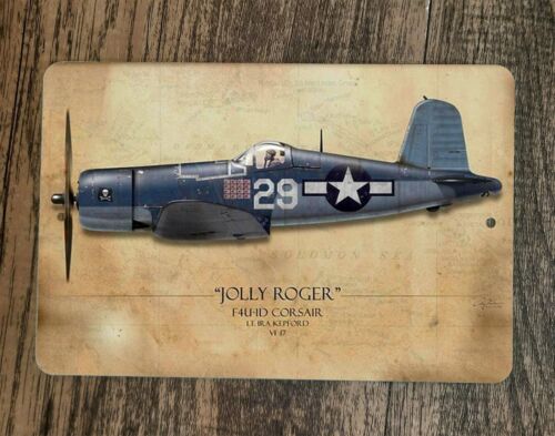 Jolly Roger F4U-1D Corsair Military Jet Plane 8x12 Metal Wall Sign Poster