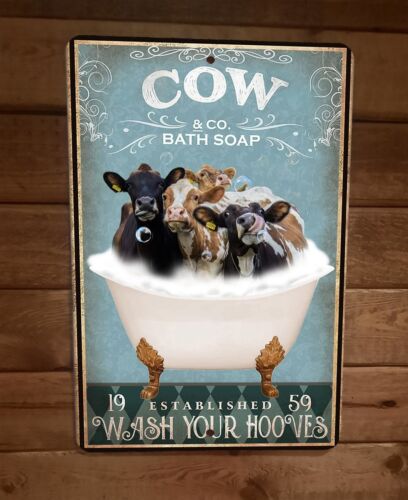 Cow Bath Soap 8x12 Metal Wall Sign Animal Poster #2