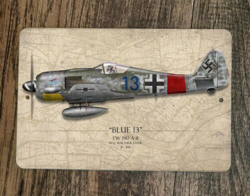 Blue 13 FW 190 A-8 Military Jet Plane 8x12 Metal Wall Sign Poster