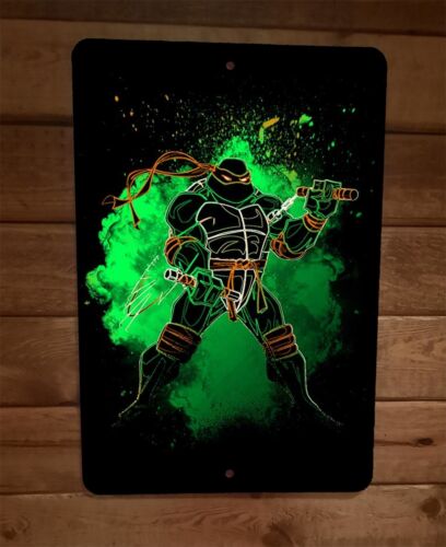 Orange Ninja Turtle Nunchucks Michelangelo 8x12 Metal Wall Sign Poster TMNT