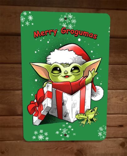 Merry Grogumas Christmas Star Wars Mandalorian Xmas 8x12 Metal Wall Sign Poster
