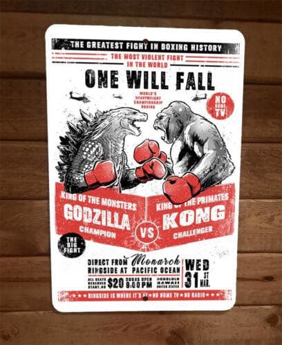 Lizard vs Gorilla Kong Godzilla 8x12 Metal Wall Sign Poster - The King of Boxing