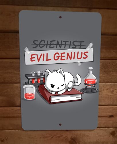 Evil Genius Cat Scientist 8x12 Metal Wall Sign Poster