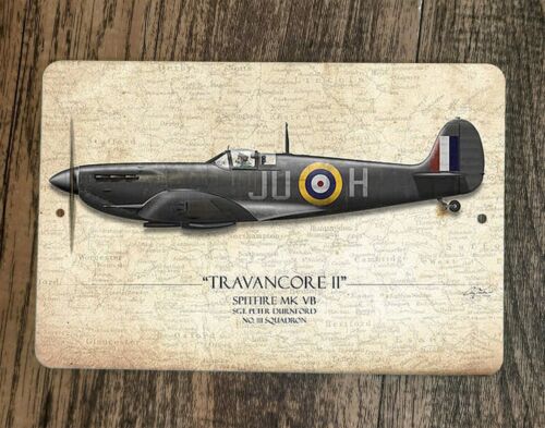 Travancore II Spitfire MK VB Military Jet Plane 8x12 Metal Wall Sign Poster