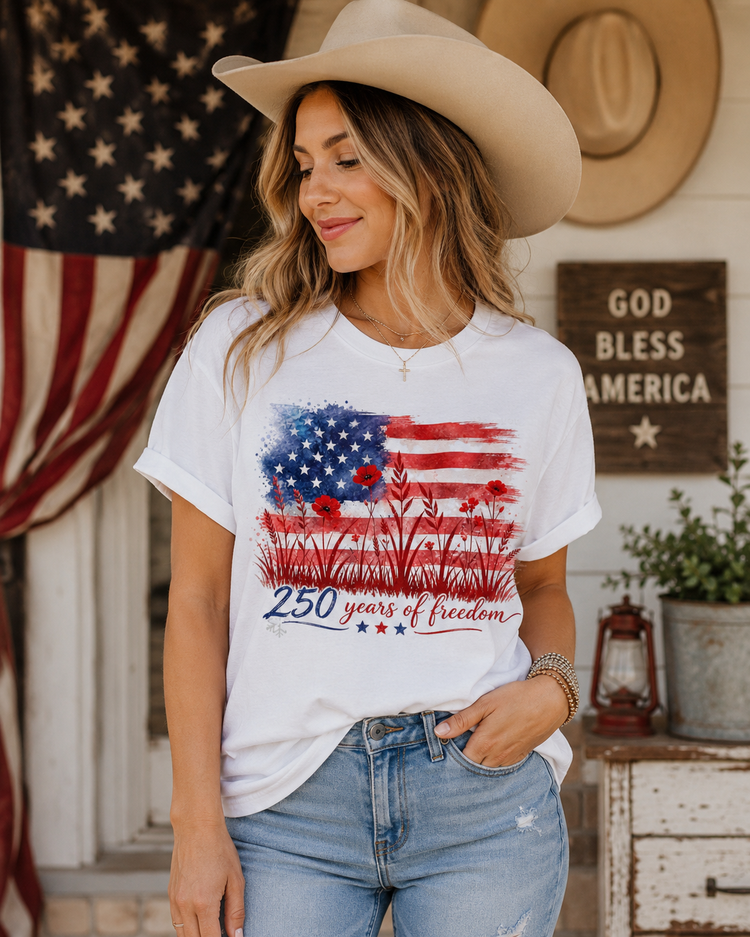 250 Years of Freedom Patriotic Floral Western T-Shirt