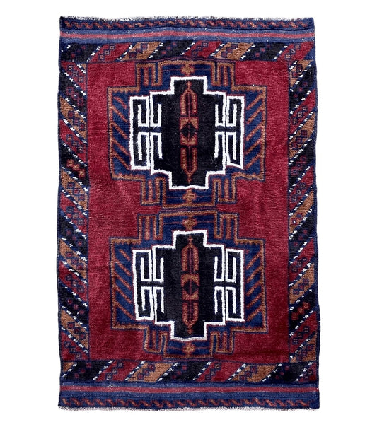 3 X 5 Vintage Handmade Tribal Wool Rug Balouchi Rug Afghan Rug Red Beige Nice