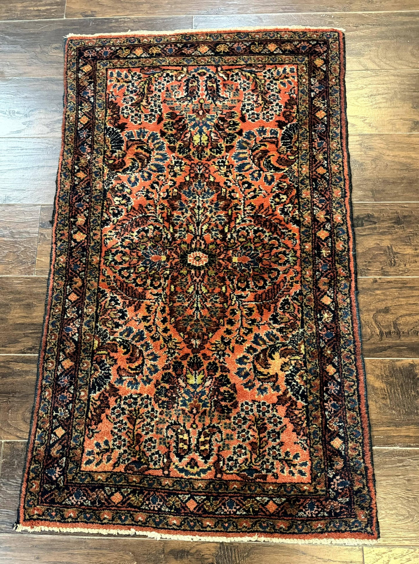 Antique Persian Lilihan Rug 2x4, Red, Floral, Wool, Handmade Lilian Persian Carpet