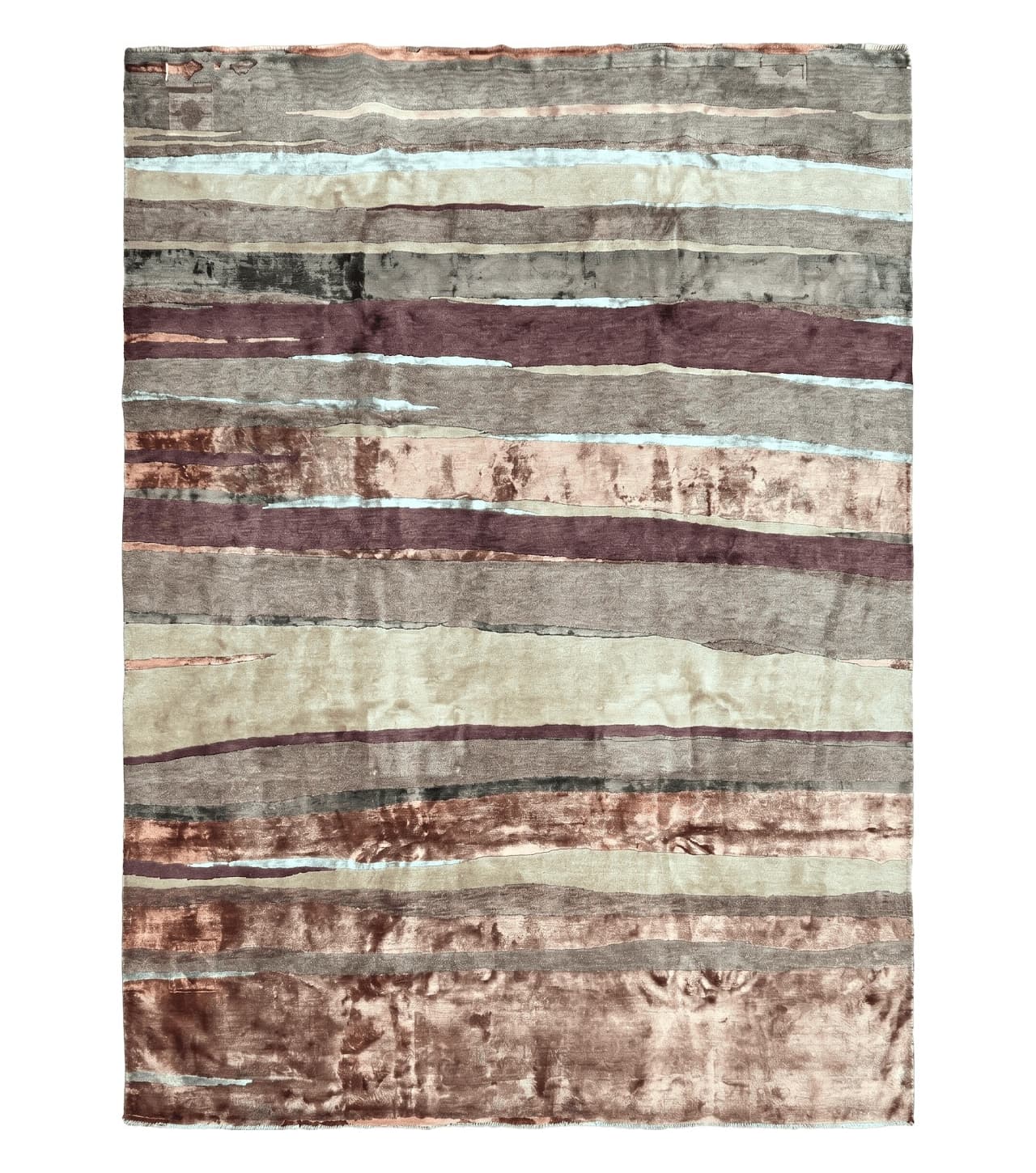 Modern Tibetan Rug 8x11 Nepali Carpet, Shiny Velvely Soft Wool and Silk, Contemporary Hand Knotted Rug, Striped Design, Wool Area Rug 8 x 11