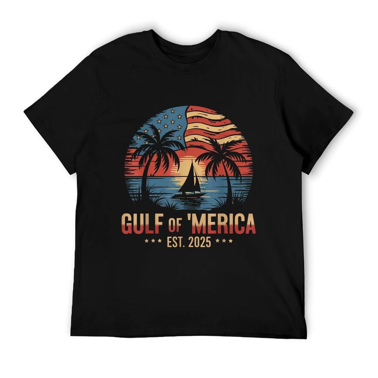 Gulf of 'Merica Vintage USA Flag Retro Coastal Sunset T-Shirt