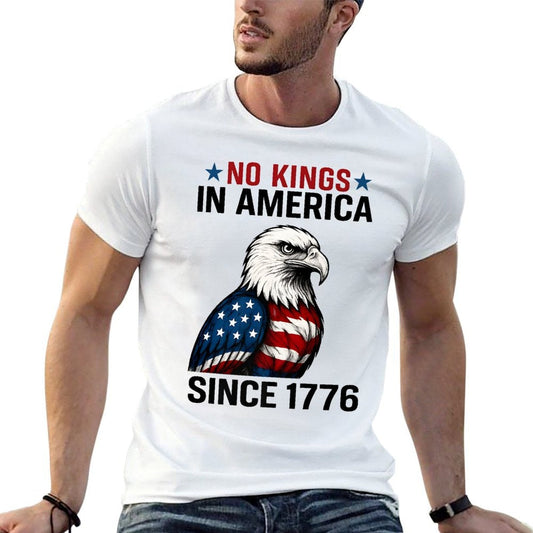 No Kings in America Since 1776 Distressed USA Vintage Premium  Fade-proof Color T-Shirt