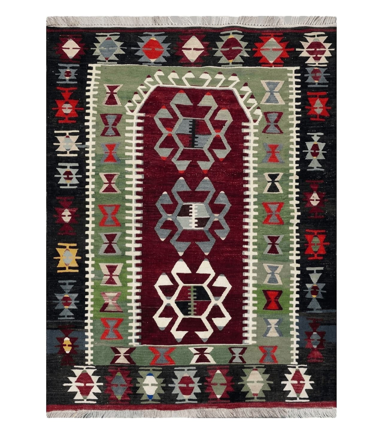 3' 8" X 5' Vintage Turkish Kilim Handmade Flat Weave Wool Rug Veg Dyes