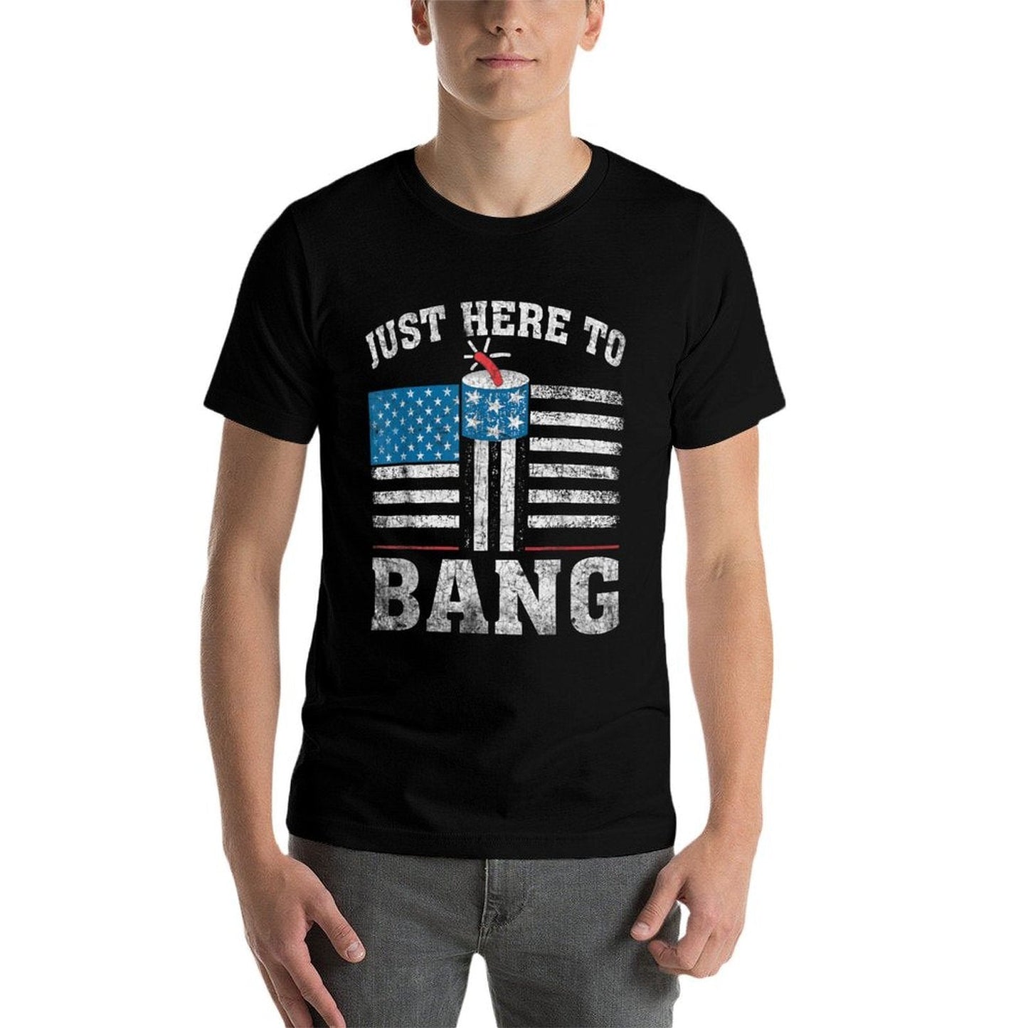 Retro Just Here To Bang 4th OF July American Red  Summer-ready Fabric T-Shirt