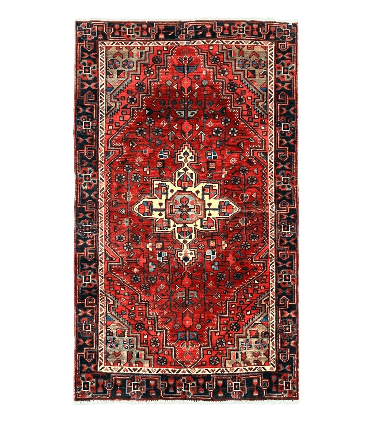 Antique Persian Tribal Rug 4x7, Red, Geometric Medallion, Handmade, Wool, Persian Zanjan Rug