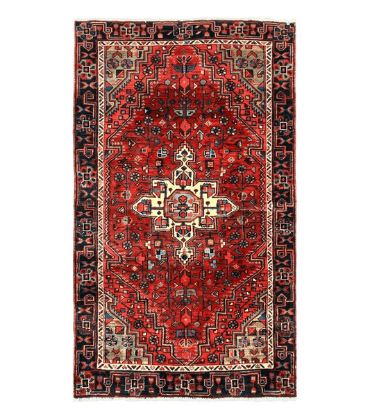 Antique Persian Tribal Rug 4x7, Red, Geometric Medallion, Handmade, Wool, Persian Zanjan Rug