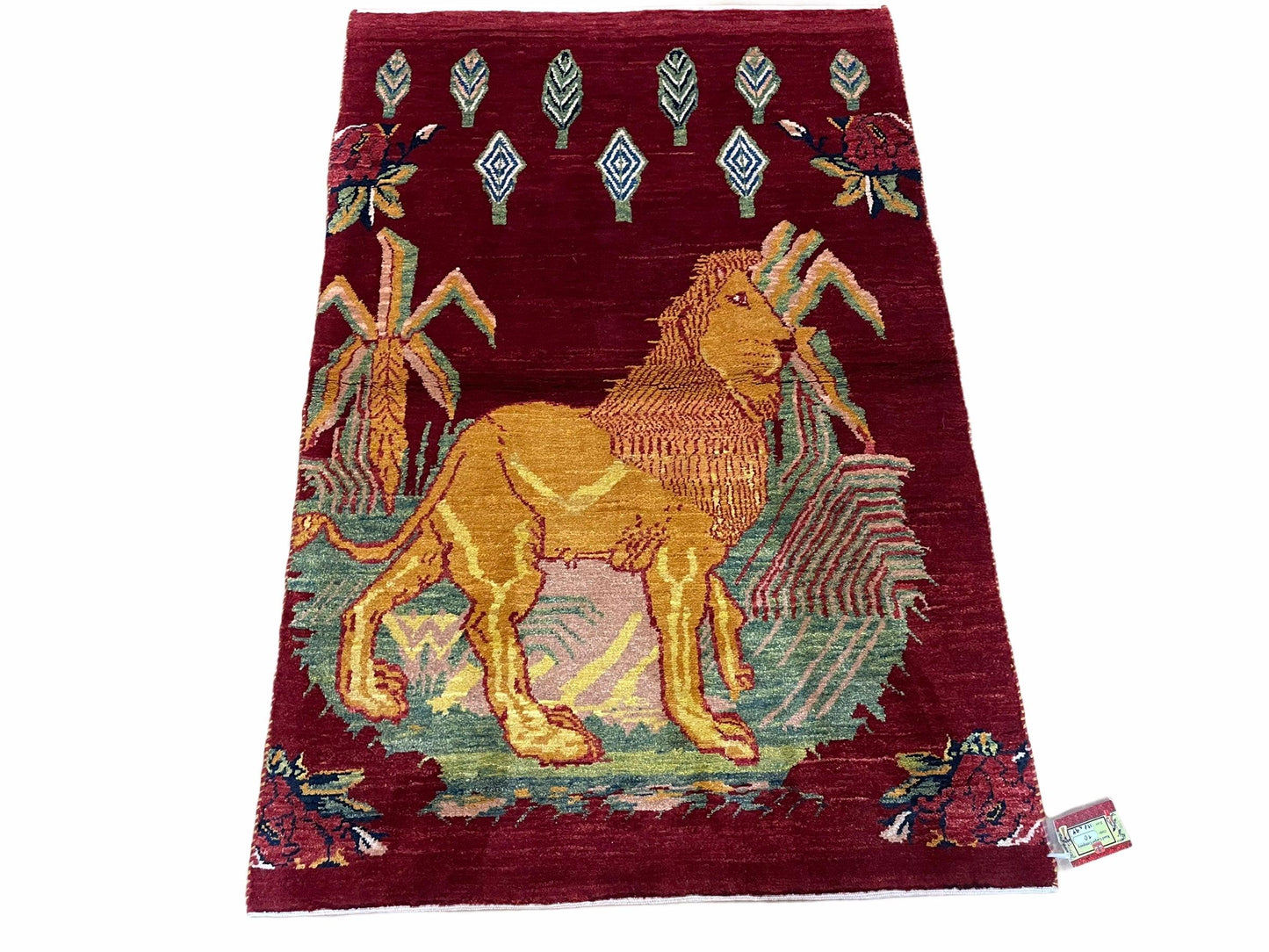 3 X 5 Handmade Rug New Vintage Rug Quality Wool Pictorial Lion Jungle Veg Dyes