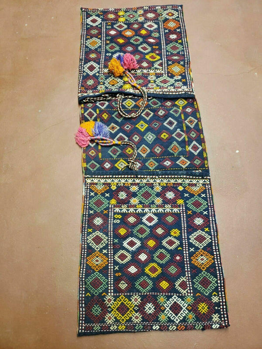 2' X 4' Handmade Turkish Tribal Kilim Wool Rug Double Saddle Bag Khorjin Nice