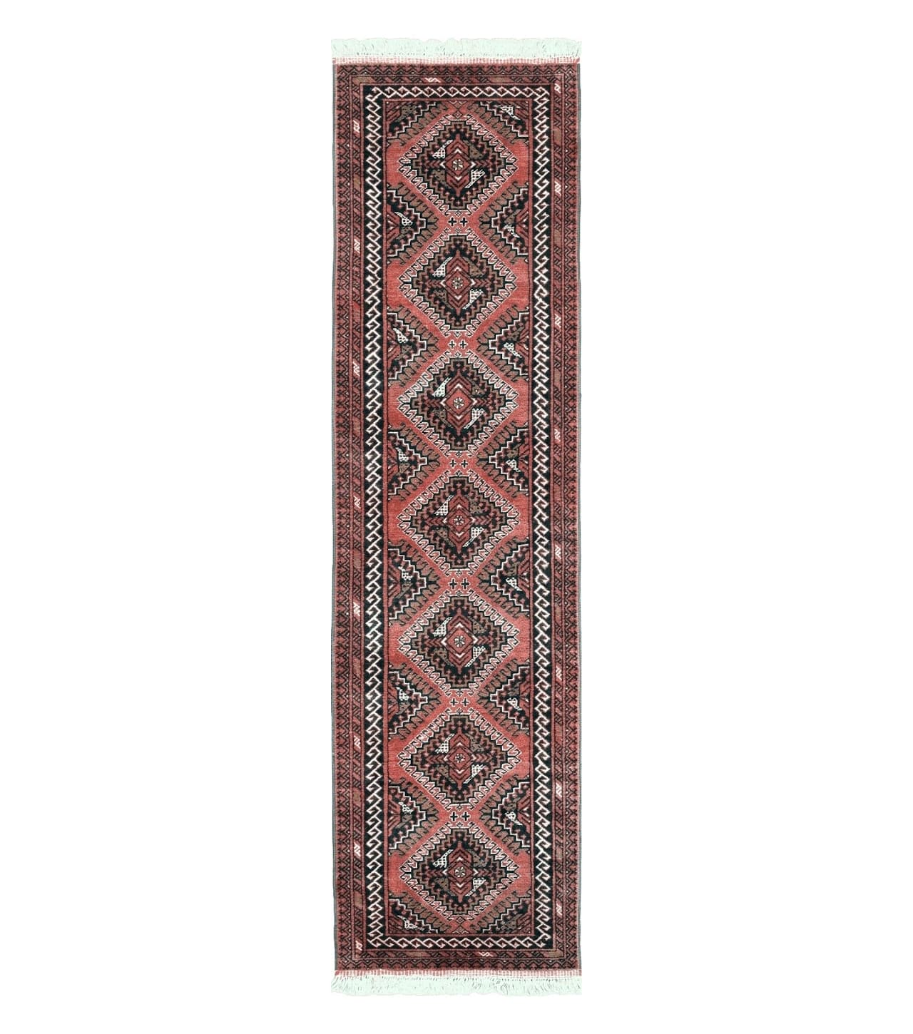 2' 5" X 9' Vintage Handmade Bokhara Red Turkoman Pakistani Wool Runner Rug Organic