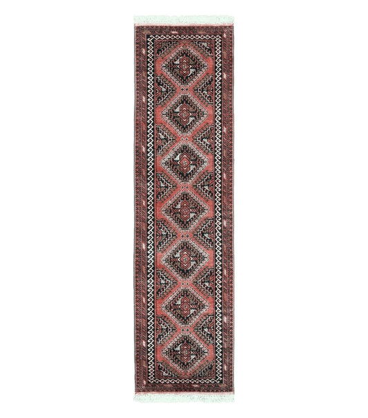 2' 5" X 9' Vintage Handmade Bokhara Red Turkoman Pakistani Wool Runner Rug Organic