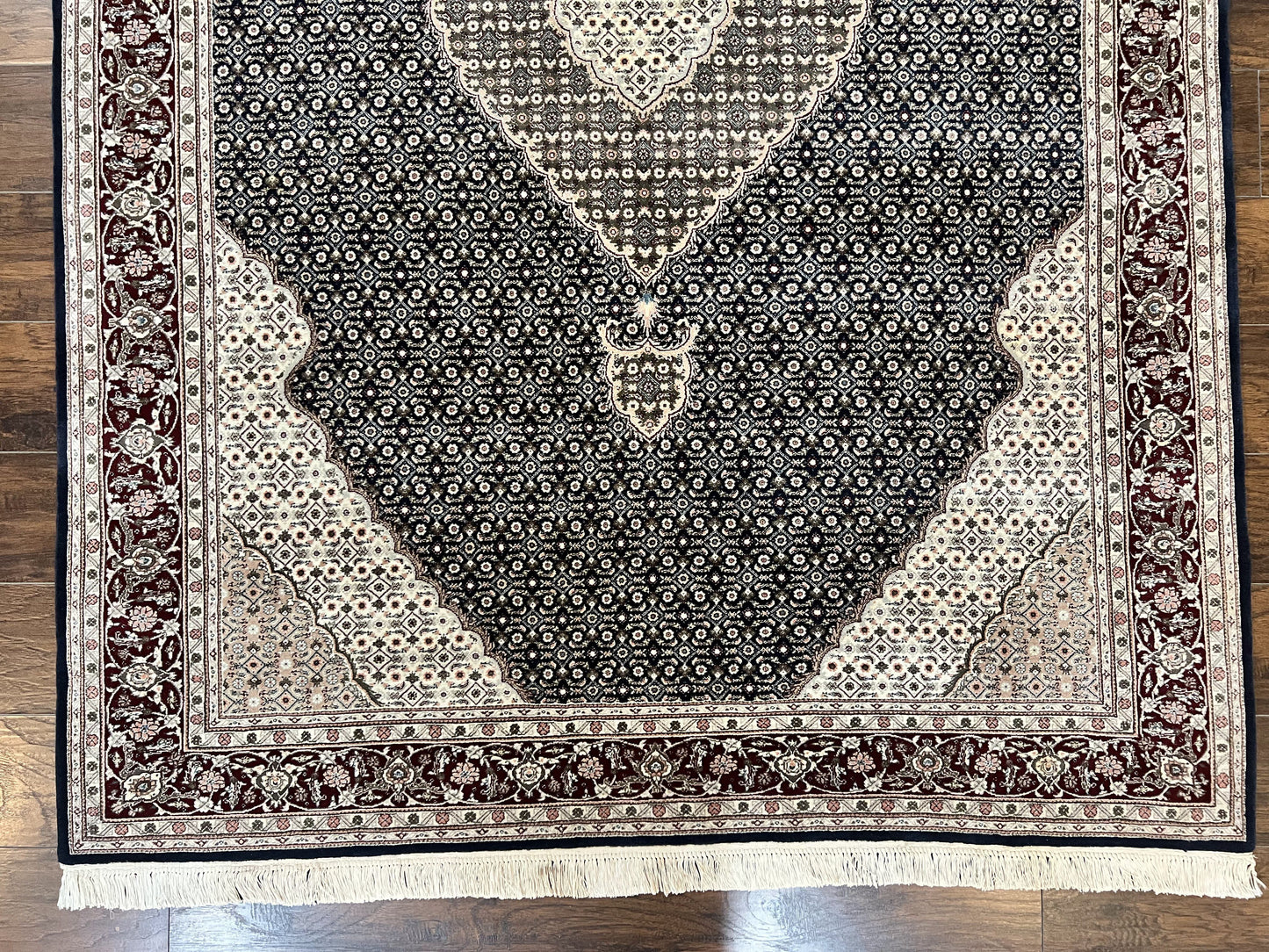 Sino Persian Rug 6x9, Herati Pattern, Vintage Handmade Hand Knotted Wool Oriental Carpet, Fine 6 x 9 Rug, Traditional Rug, Dark Blue Rug