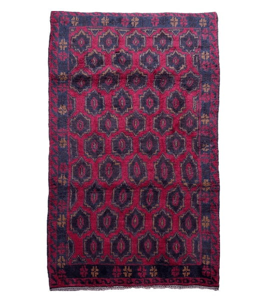 2' 10" X 4'7" Vintage Handmade Tribal Wool Rug Balouchi Rug Afghan Rug Red Blue