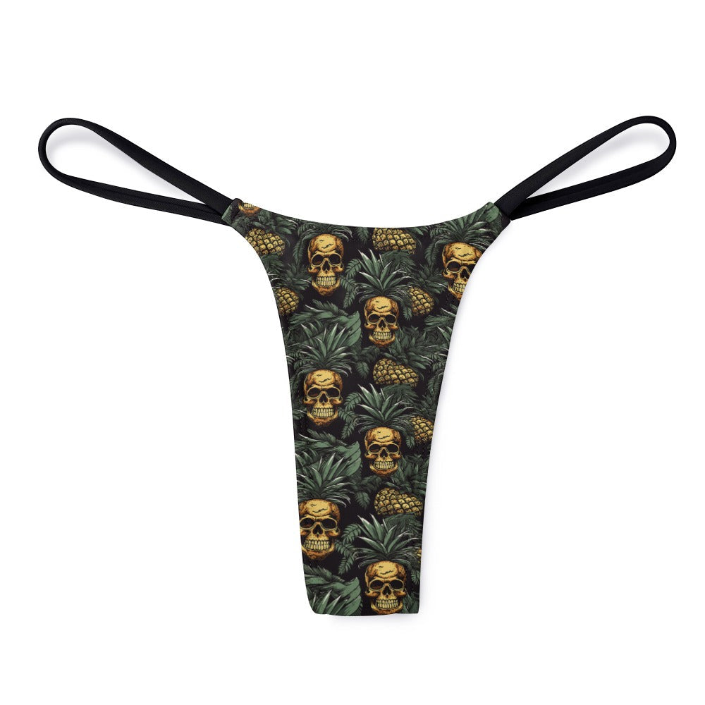 Pineapple Skull Pattern Women's Polyester Thong