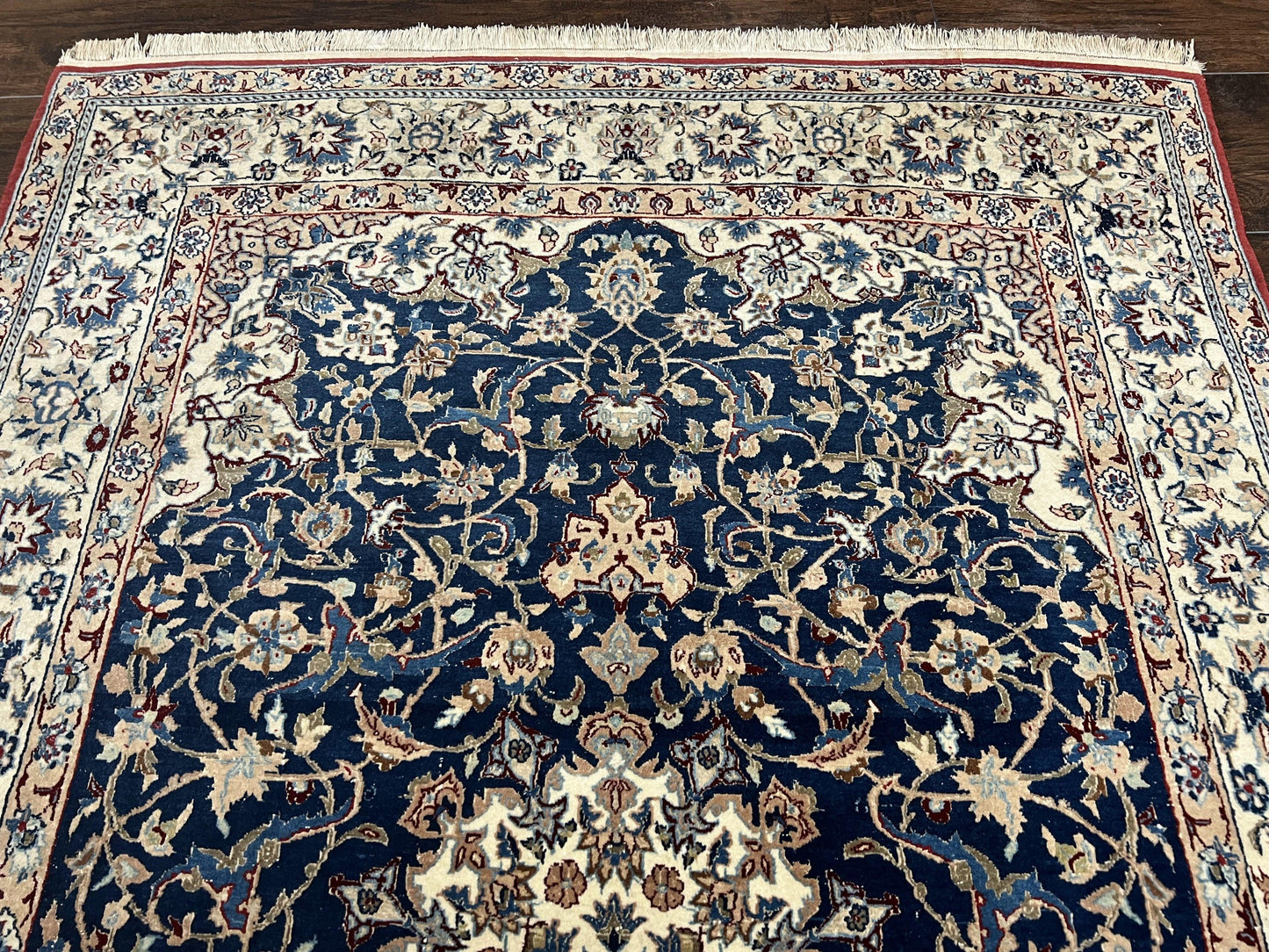 Super Fine Persian Nain Rug 3.6 x 5.4, Navy Blue and Ivory, 700 KPSI