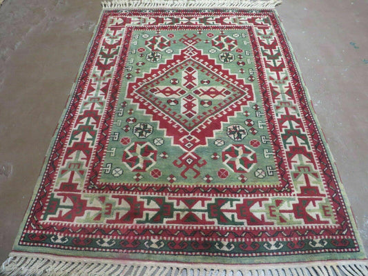 4' X 6' Vintage Handmade Turkish Kazak Design Wool Rug Carpet Nice