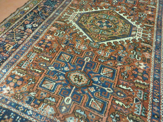 Persian Karajeh Rug 5x6, Antique Geometric Medallion Carpet
