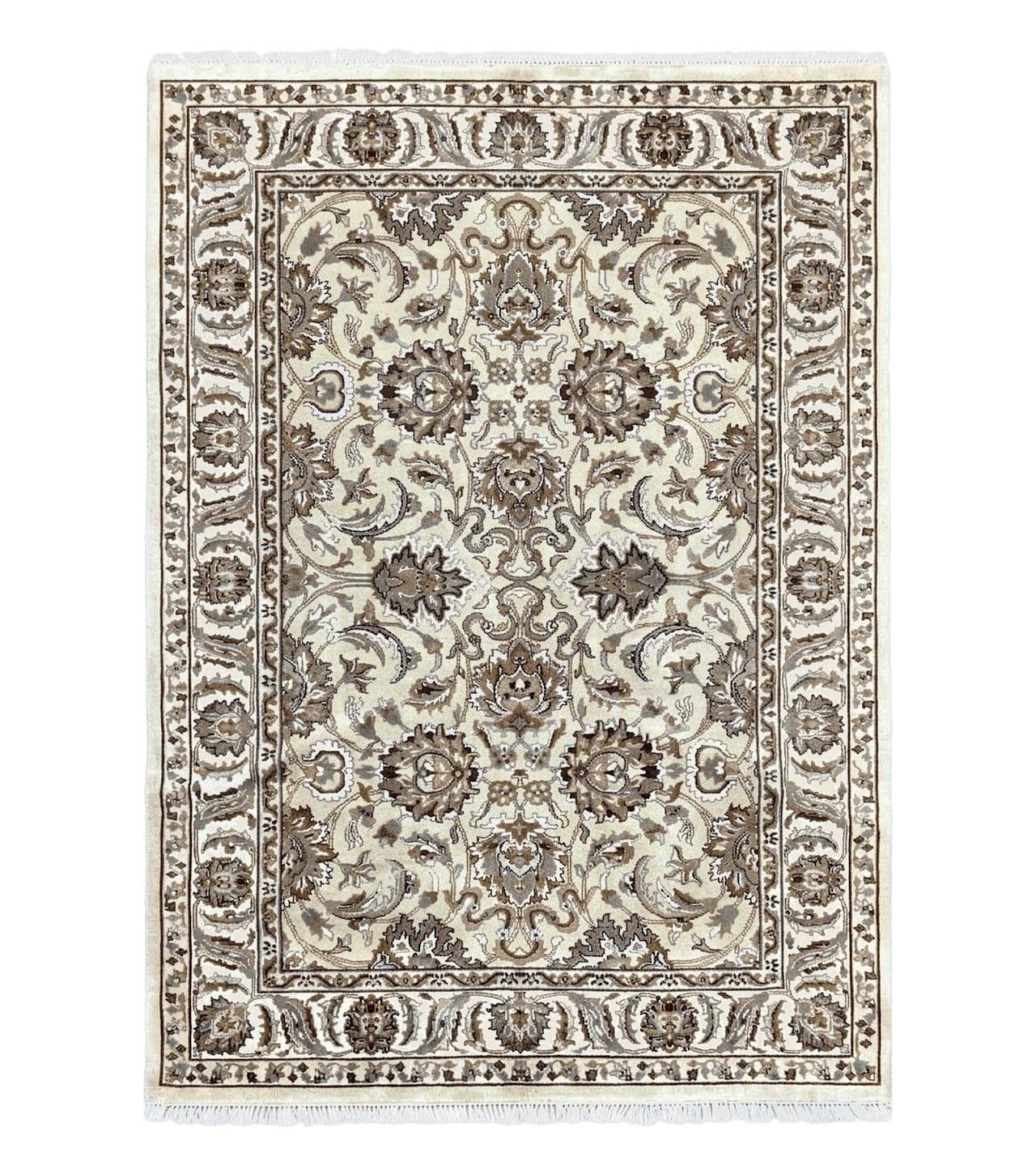 Indo Mahal Rug 6x9, Indian Carpet 6 x 9 ft, Light Green and Ivory, Floral Allover, Wool Oriental Carpet, Traditional Rug, Handmade