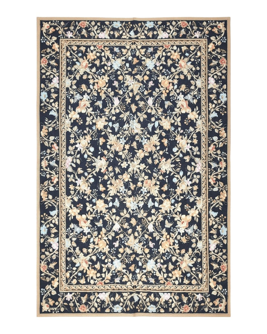 6x9 Vintage Needlepoint Rug, Petitepoint Carpet, Butterflies Floral Design